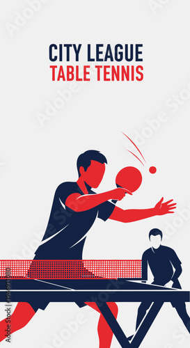 Dynamic Table Tennis Illustration Depicting City League Players in Action with Bold Colors