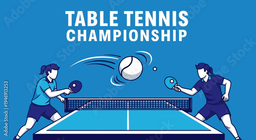 Dynamic Table Tennis Tournament Illustration Featuring Two Players, Vibrant Colors
