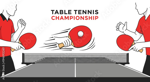 Dynamic Table Tennis Tournament Illustration Featuring Athletes and Energetic Play