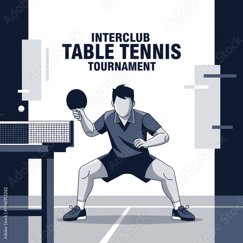 Dynamic Table Tennis Tournament Illustration Depicting Intense Sporting Competition and Club Rivalry