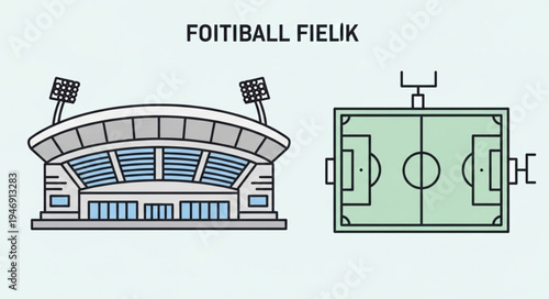 Football Field and Stadium Illustration - Top and Side Views.