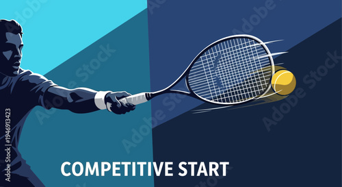 Dynamic Tennis Action: An Energetic Illustration Capturing the Essence of Competition
