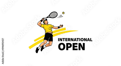 Dynamic Tennis Action Depicted In Vibrant Style For International Open Tournament Branding