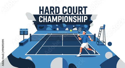 Dynamic Tennis Championship Illustration: A Vibrant Depiction of Competitive Court Sport