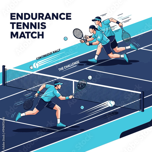 Dynamic Tennis Contest Depicting Athleticism, Competition, And Continuous Gameplay Action
