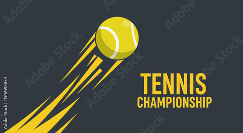 Dynamic Tennis Ball Graphic With Championship Text On A Stylish Dark Background