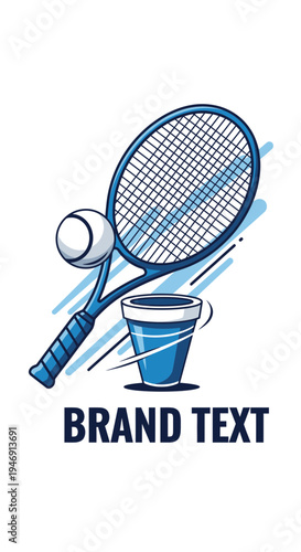 Dynamic Tennis Emblem Depicting Racket, Ball, And Beverage Symbolizing Sport and Recreation