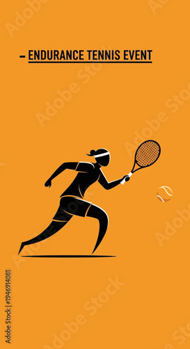 Dynamic Tennis Player in Action Depicted Against a Bold Orange Background for Promotional Use