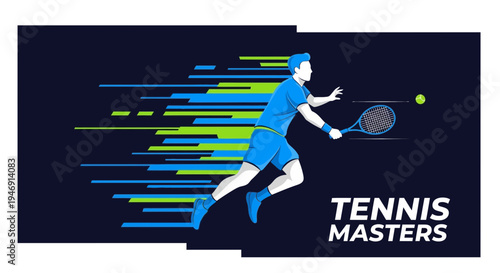 Dynamic Tennis Player Illustration Demonstrates Athleticism in a Bold And Modern Sport Design