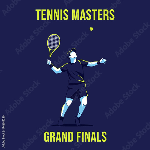Dynamic Tennis Player Serves During Grand Finals Tournament: Athletic Illustration Design