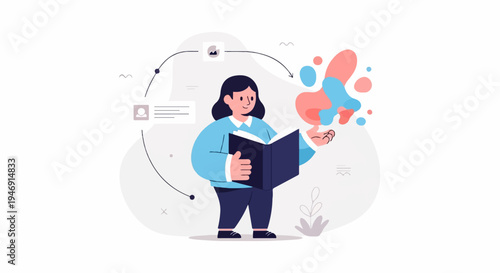 Person reading book with creative ideas flowing outwards