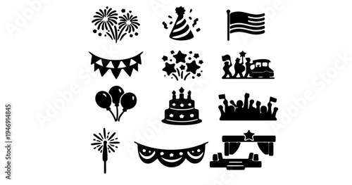 independence day celebration fireworks patriotic silhouette icon pack
