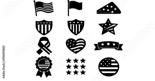 american flag patriotic symbol independence silhouette icon pack