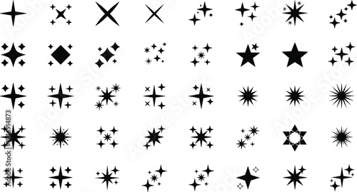 Sparkle Icon Set with Star Burst Symbols, Magic Twinkle Elements for Graphic Design, Shining Glitter Icons, Vector Decorative Light Effects Pack