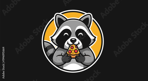 Cartoon raccoon eating pizza illustration