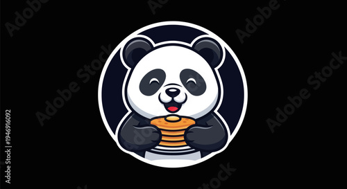 Cartoon panda with pancakes illustration