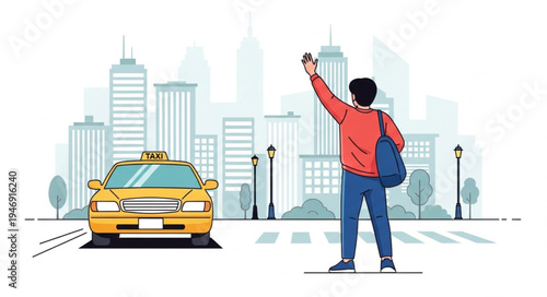 Man hailing a taxi downtown.