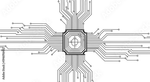 Intricate Microchip Processor with Circuit Board Connections on Isolated White Background