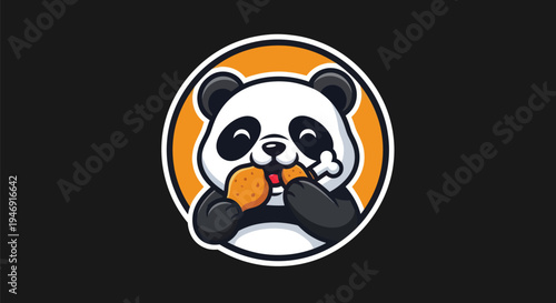 Cartoon panda eating fried chicken