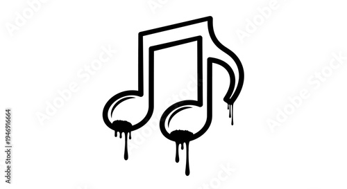 Dripping Musical Note Graphic on Isolated White Background