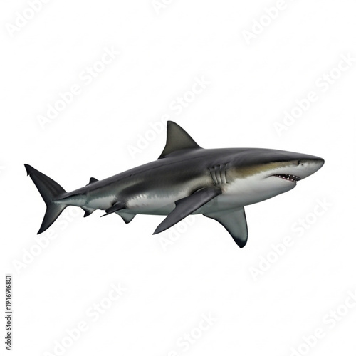 A gray shark toy model with sharp teeth