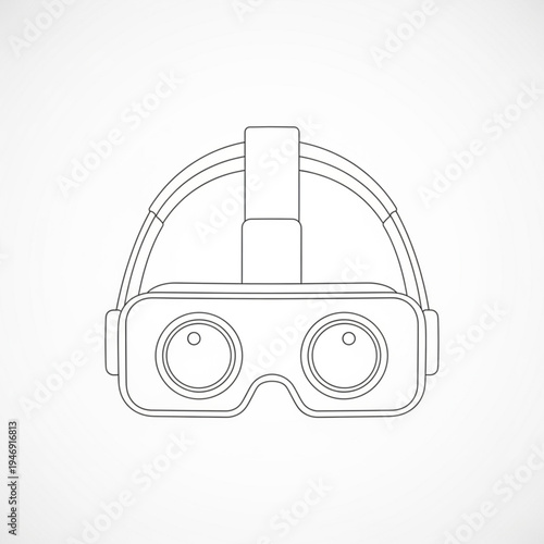 Line drawing of virtual reality goggles with headband and lenses
