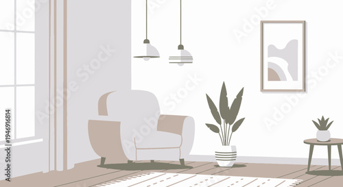 Cozy Modern Living Room Interior with Stylish Furniture and Decor in Bright Studio