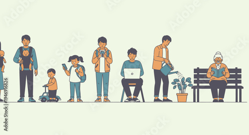 Diverse People Engaging with Technology and Nature Outdoors