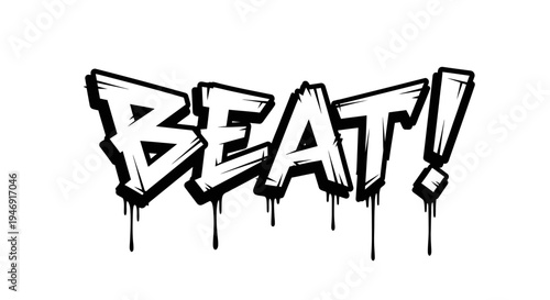 Stylized outline graffiti text "BEAT!" with dripping paint effect on an isolated white background.
