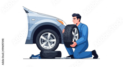 Man changing car tire.
