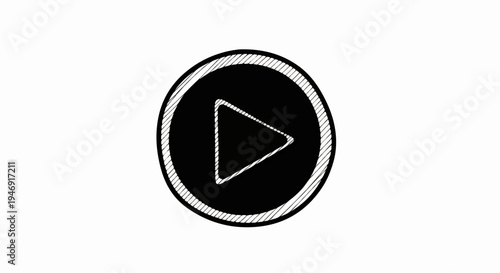 A rough, hand-drawn circular play button icon with a white triangle inside
