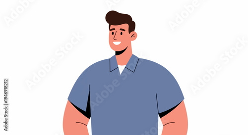 A smiling man with brown hair and a blue collared shirt