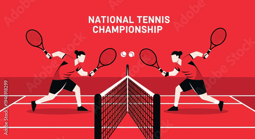 Dynamic Tennis Tournament Illustration With Active Players Displaying Skill And Precision