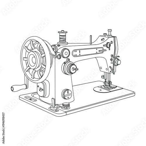 Vintage sewing machine with detailed mechanical parts vector