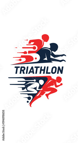Dynamic Triathlon Emblem Depicting Athletes' Endurance and Athleticism in Bold Graphics Style