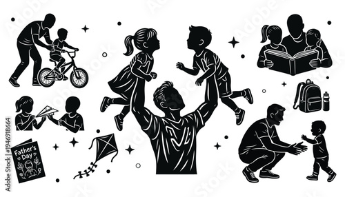 Father and children activity silhouettes collection