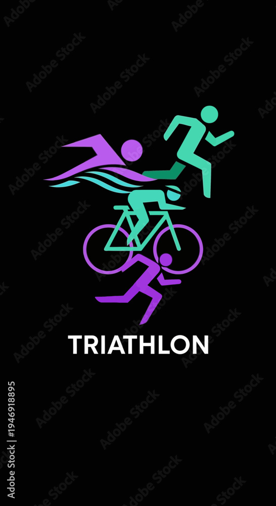 Fototapeta premium Dynamic Triathlon Icon Depicting Swim, Cycle, Run Activities With Stylish Color Accents