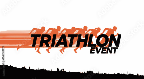 Dynamic Triathlon Event Visual Depicting Runners Silhouetted in Action and Energy