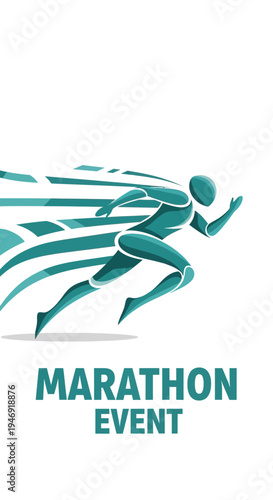 Dynamic Turquoise Marathon Runner Icon Illustrating Movement and Athletic Endeavor