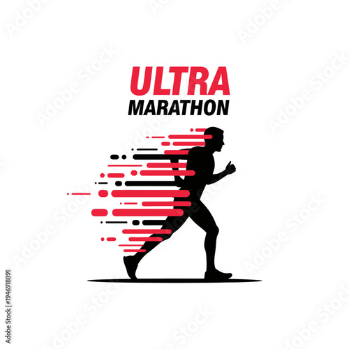 Dynamic Ultra Marathon Runner Silhouette, Speed and Endurance Emblem for Sports Branding