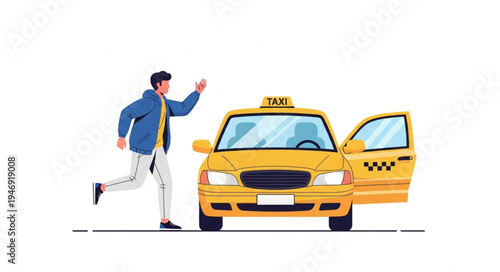 Man Getting into Yellow Taxi.