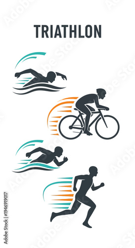 Dynamic Triathlon Iconography: Depicting Swimming, Cycling, and Running in Sleek Silhouettes