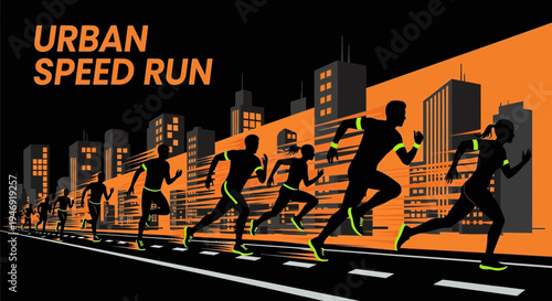 Dynamic Urban Runners Silhouetted During Night Speed Run, Racing Against Time, Energetic Motion