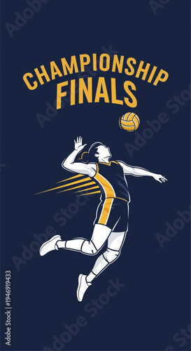 Dynamic Volleyball Action: Championship Finals Depicted in Striking Modern Sports Illustration