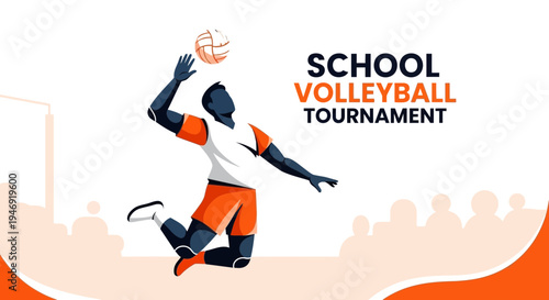 Dynamic Volleyball Game Illustration Depicting School Tournament Event Design Perfectly