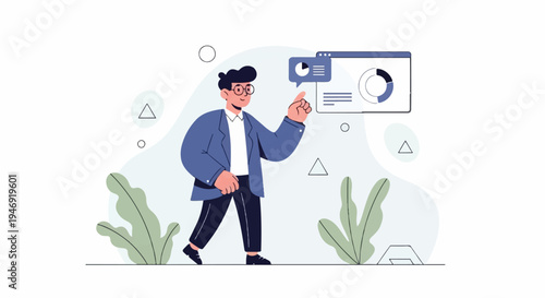 Person interacting with a data dashboard, pointing at insights