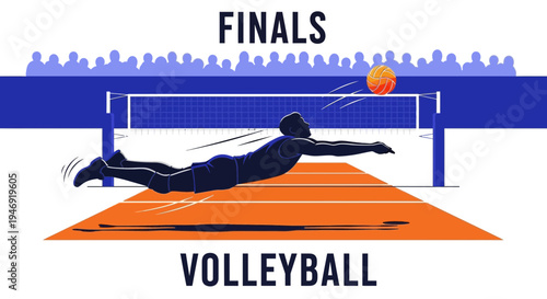Dynamic Volleyball Action Depicts Athlete Diving to Save Ball in the Championship Finals