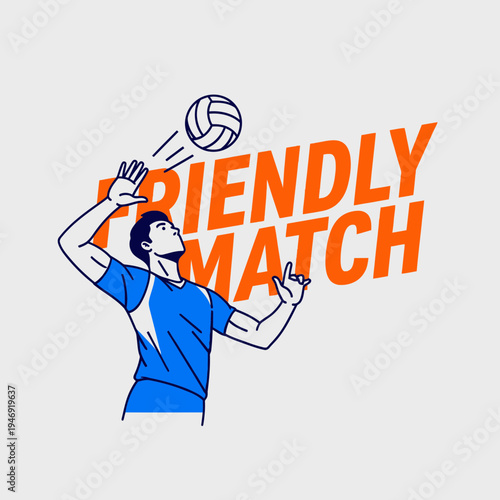 Dynamic Volleyball Action: Illustrative Depiction of a Friendly Match, Vector Graphic Design