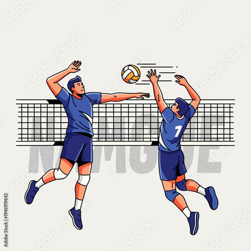 Dynamic Volleyball Action: Illustrative Depiction of Competitive Athleticism and Teamwork Displayed
