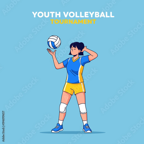 Dynamic Volleyball Player in Action at Youth Tournament, Serving The Volleyball Successfully